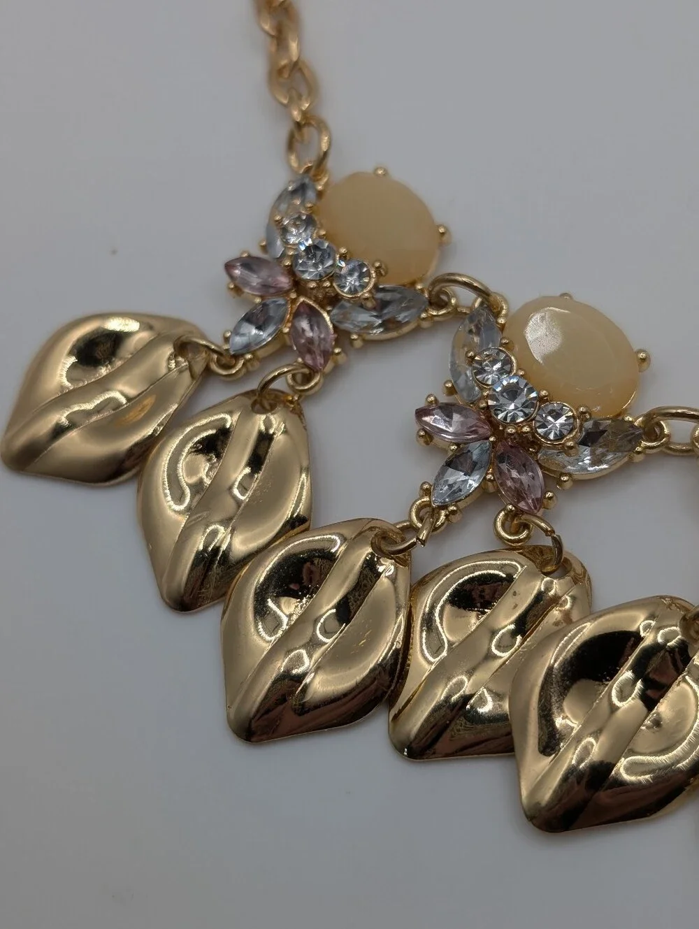 Macy's INC Gold Pink Stone & Crystal Petals Statement Necklace NWT